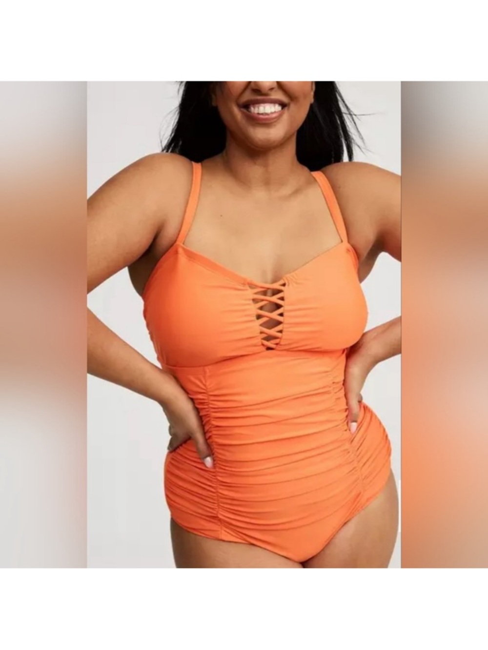 torrid Bright Orange One-Piece Swimsuit with Lace-Up Front size 6 - Picture 2 of 5